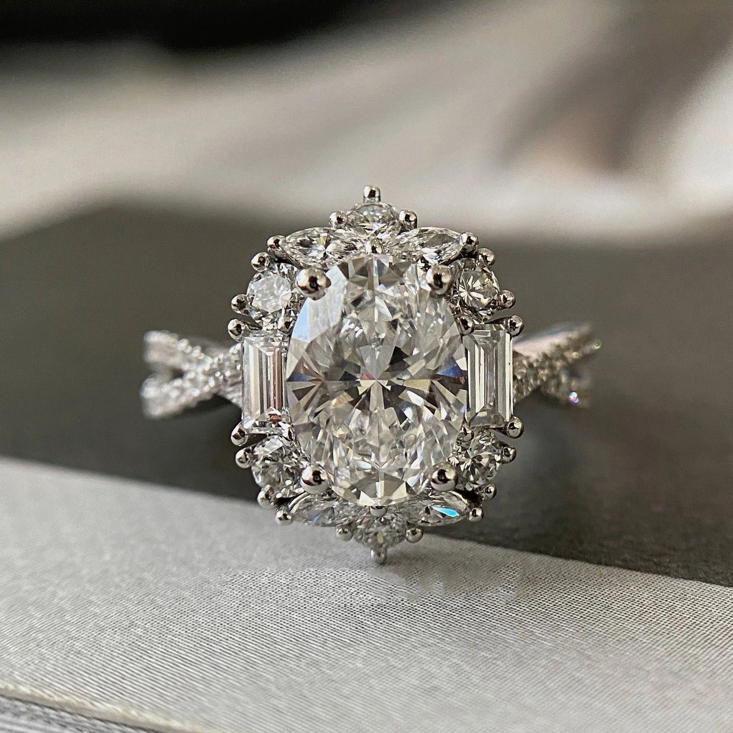 Wholesale White gold inlaid zircon imitation moissanite oval pigeon egg carat diamond ring